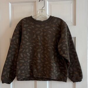 L.L. Bean Olive Green Leaf Pattern Crewneck Sweatshirt